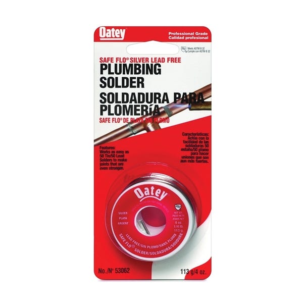 Oatey Safe Flo 53062 Wire Solder 1 4 lb Carded Solid Gray Silver 415 to 455 deg F Melting Point