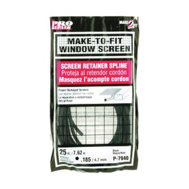 Make-2-Fit P7940 Screen Retainer Spline, 25 ft L, Vinyl, Black, Round