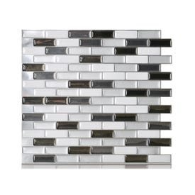 Smart Tiles SM1030-6 Mosaic Wall Tile, 10.2 in L, 9.1 in W, 3/4 in Thick, Gray, Metallic